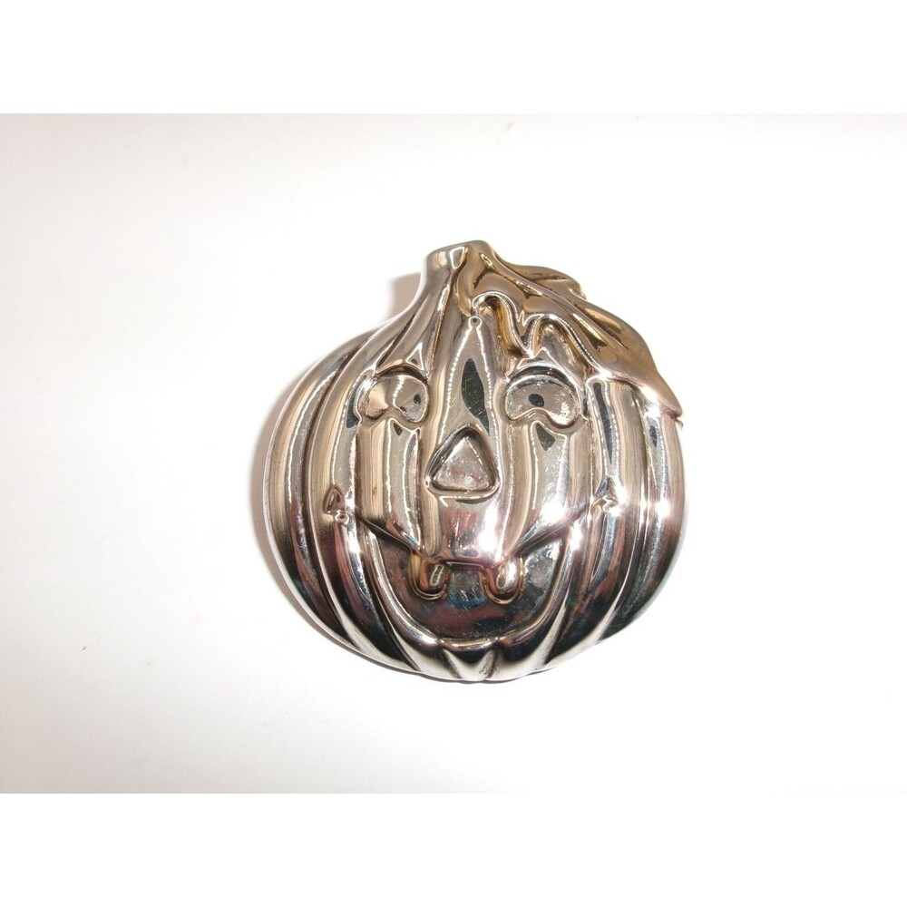 Vtg Best? Jack O Lantern Pumpkin Brooch Pendant Halloween Silver Tone 2 Inches